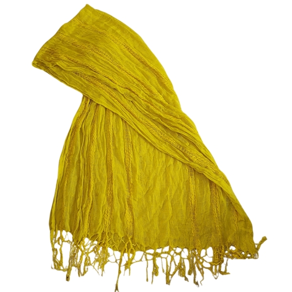 Bright yellow distressed textured woven boho scarf wrap lighweight statement - Picture 2 of 9